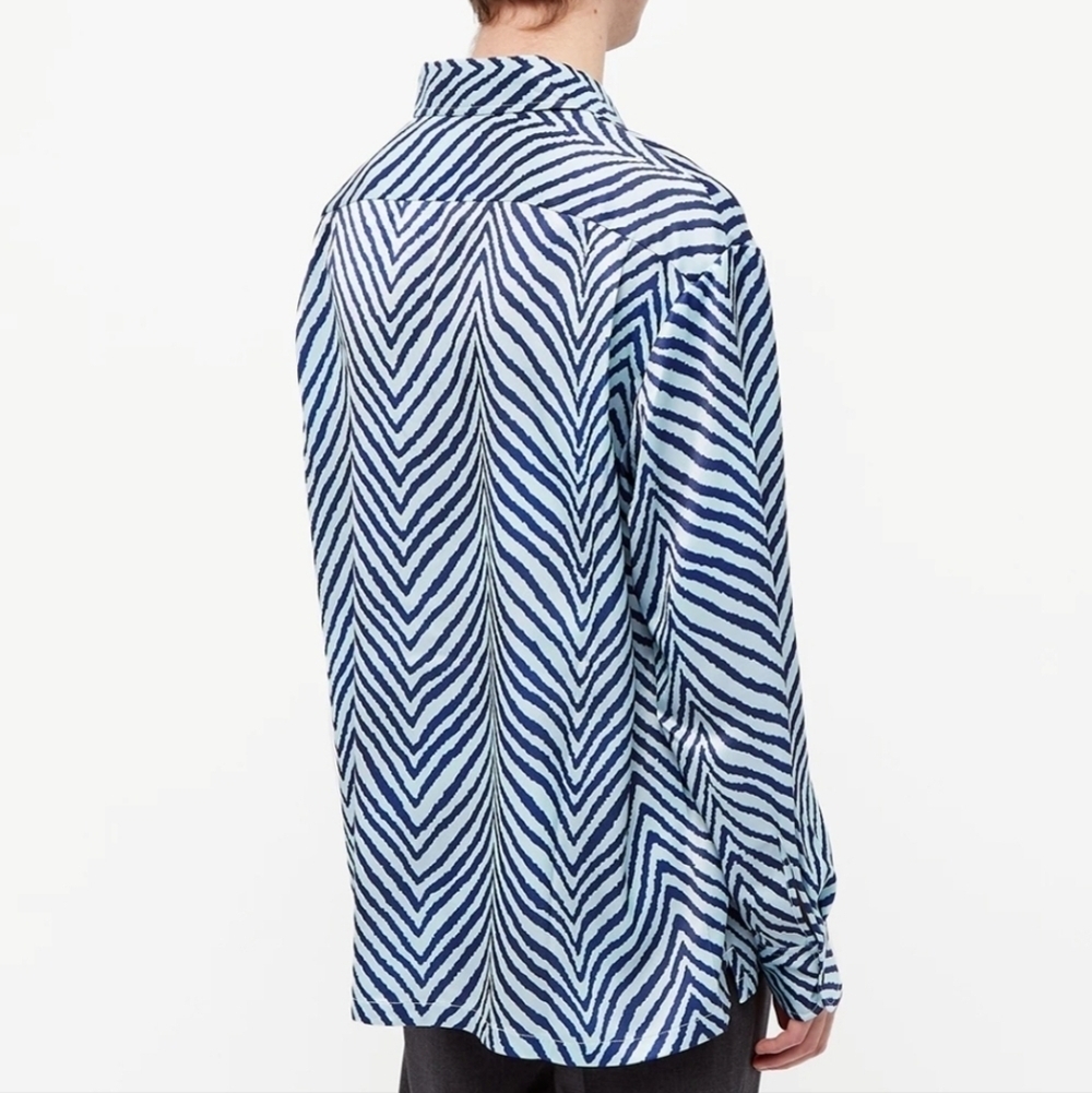 Patrick James Reserve 100% Linen Men's Blue Zebra Zigzag Print Shirt 3XL